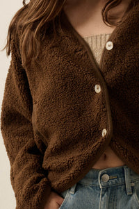 Soft Serenity Fleece Button-Up V-Neck Cardigan - ShopPromesa