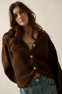 Soft Serenity Fleece Button-Up V-Neck Cardigan - ShopPromesa