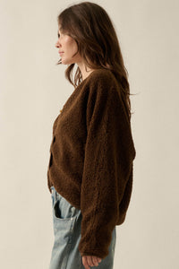 Soft Serenity Fleece Button-Up V-Neck Cardigan - ShopPromesa