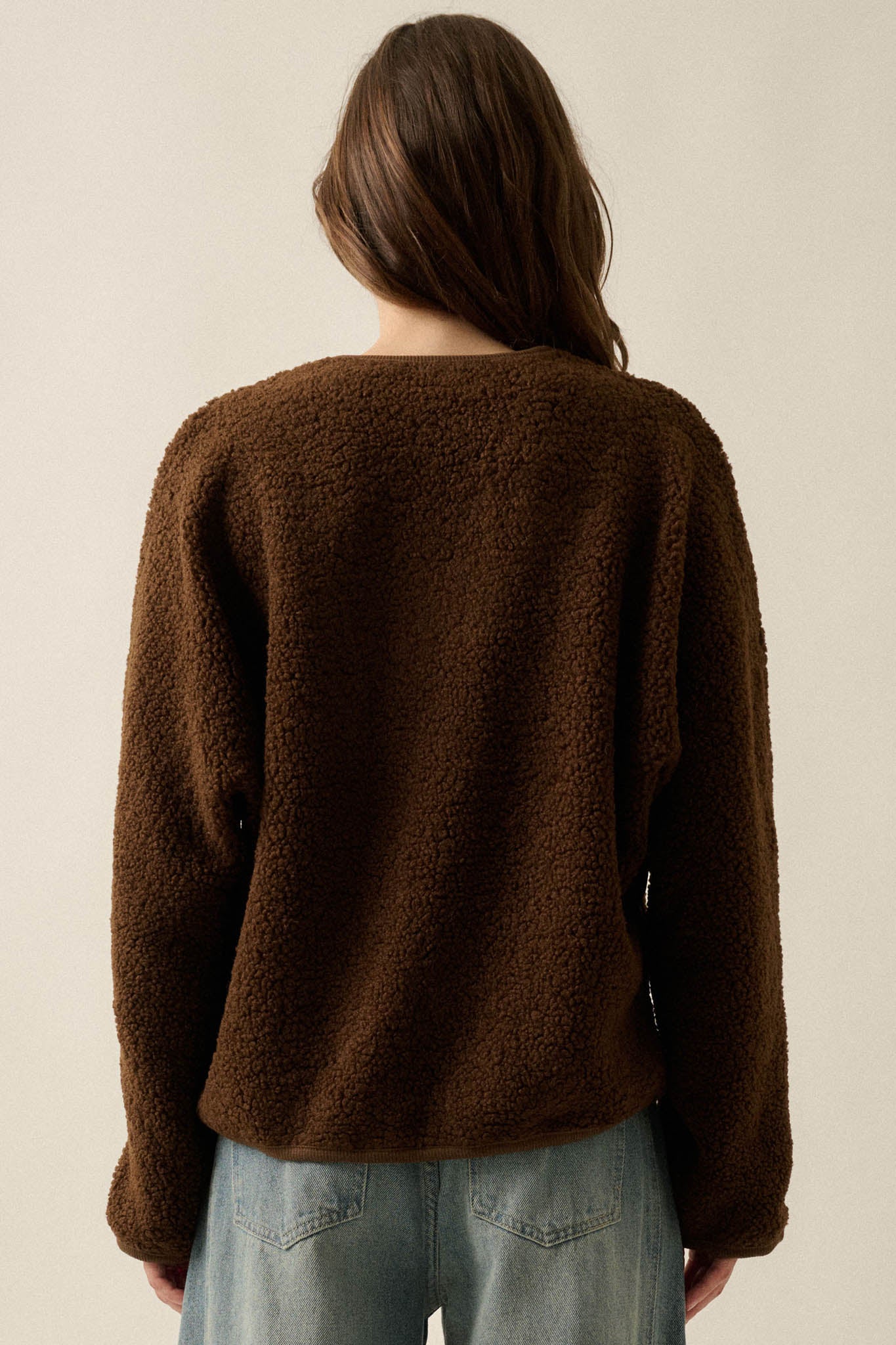 Soft Serenity Fleece Button-Up V-Neck Cardigan - ShopPromesa