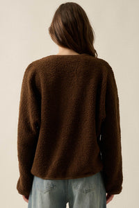 Soft Serenity Fleece Button-Up V-Neck Cardigan - ShopPromesa