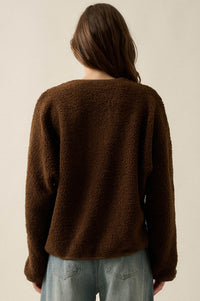 Soft Serenity Fleece Button-Up V-Neck Cardigan - ShopPromesa