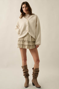 Soft Serenity Fleece Button-Up V-Neck Cardigan - ShopPromesa