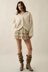 Soft Serenity Fleece Button-Up V-Neck Cardigan - ShopPromesa