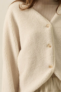 Soft Serenity Fleece Button-Up V-Neck Cardigan - ShopPromesa