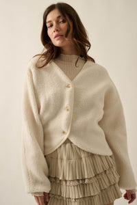 Soft Serenity Fleece Button-Up V-Neck Cardigan - ShopPromesa