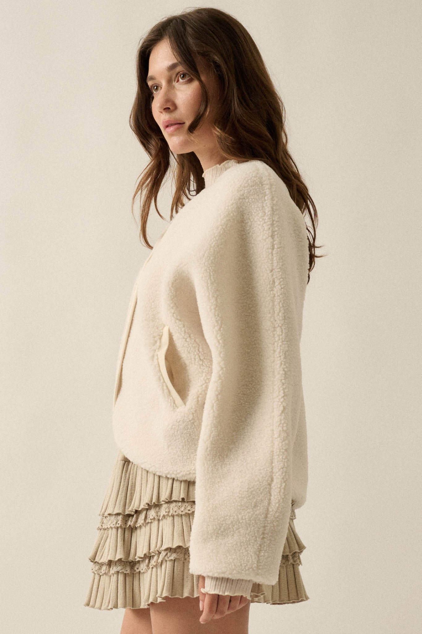 Soft Serenity Fleece Button-Up V-Neck Cardigan - ShopPromesa