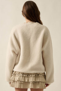 Soft Serenity Fleece Button-Up V-Neck Cardigan - ShopPromesa