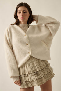 Soft Serenity Fleece Button-Up V-Neck Cardigan - ShopPromesa