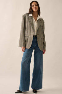 Pretty Smart Houndstooth Plaid Tweed Blazer - ShopPromesa