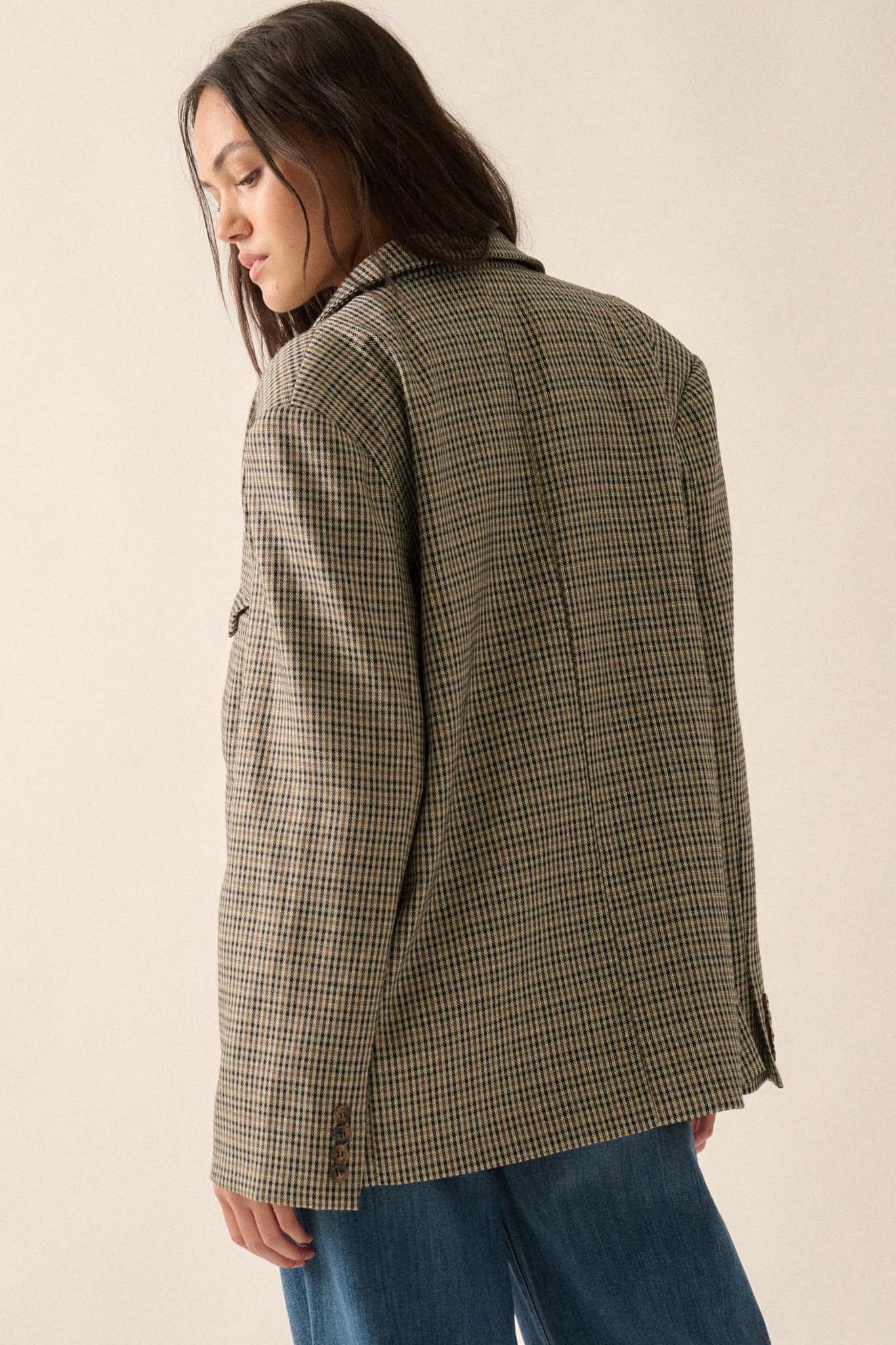 Pretty Smart Houndstooth Plaid Tweed Blazer - ShopPromesa