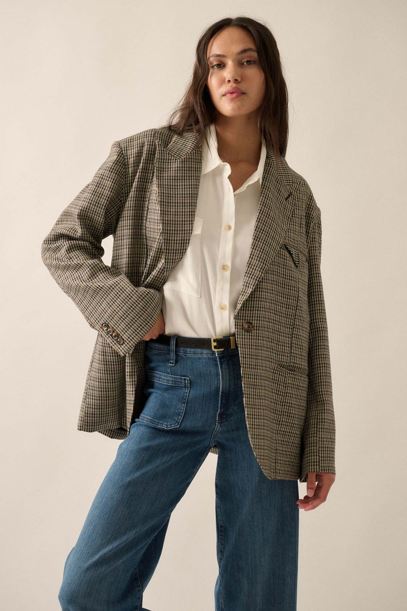 Pretty Smart Houndstooth Plaid Tweed Blazer - ShopPromesa