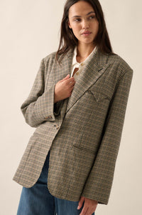 Pretty Smart Houndstooth Plaid Tweed Blazer - ShopPromesa