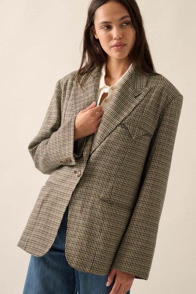 Pretty Smart Houndstooth Plaid Tweed Blazer - ShopPromesa