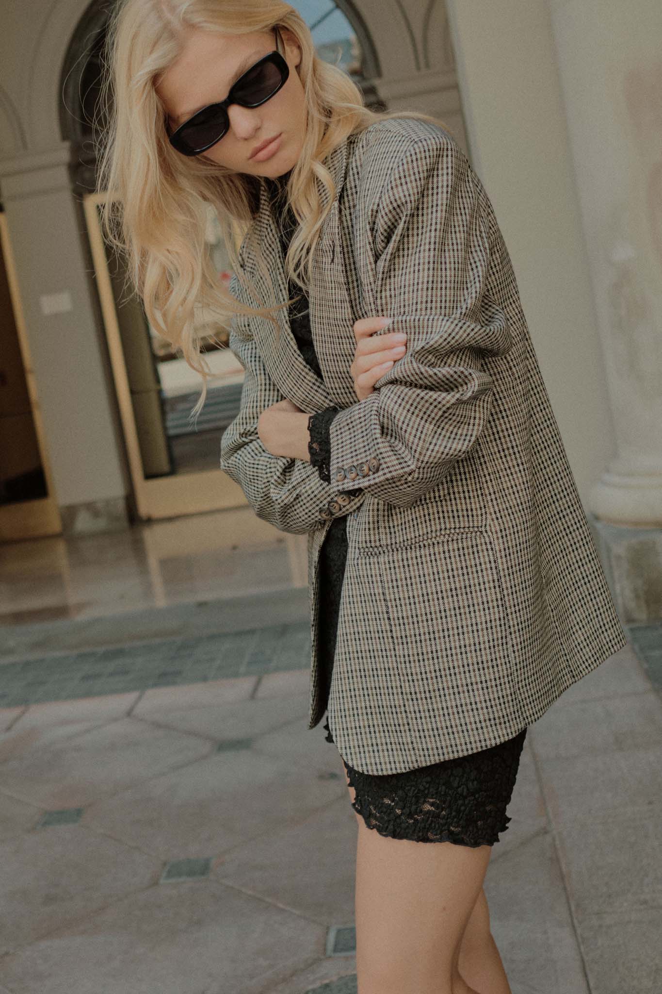 Pretty Smart Houndstooth Plaid Tweed Blazer