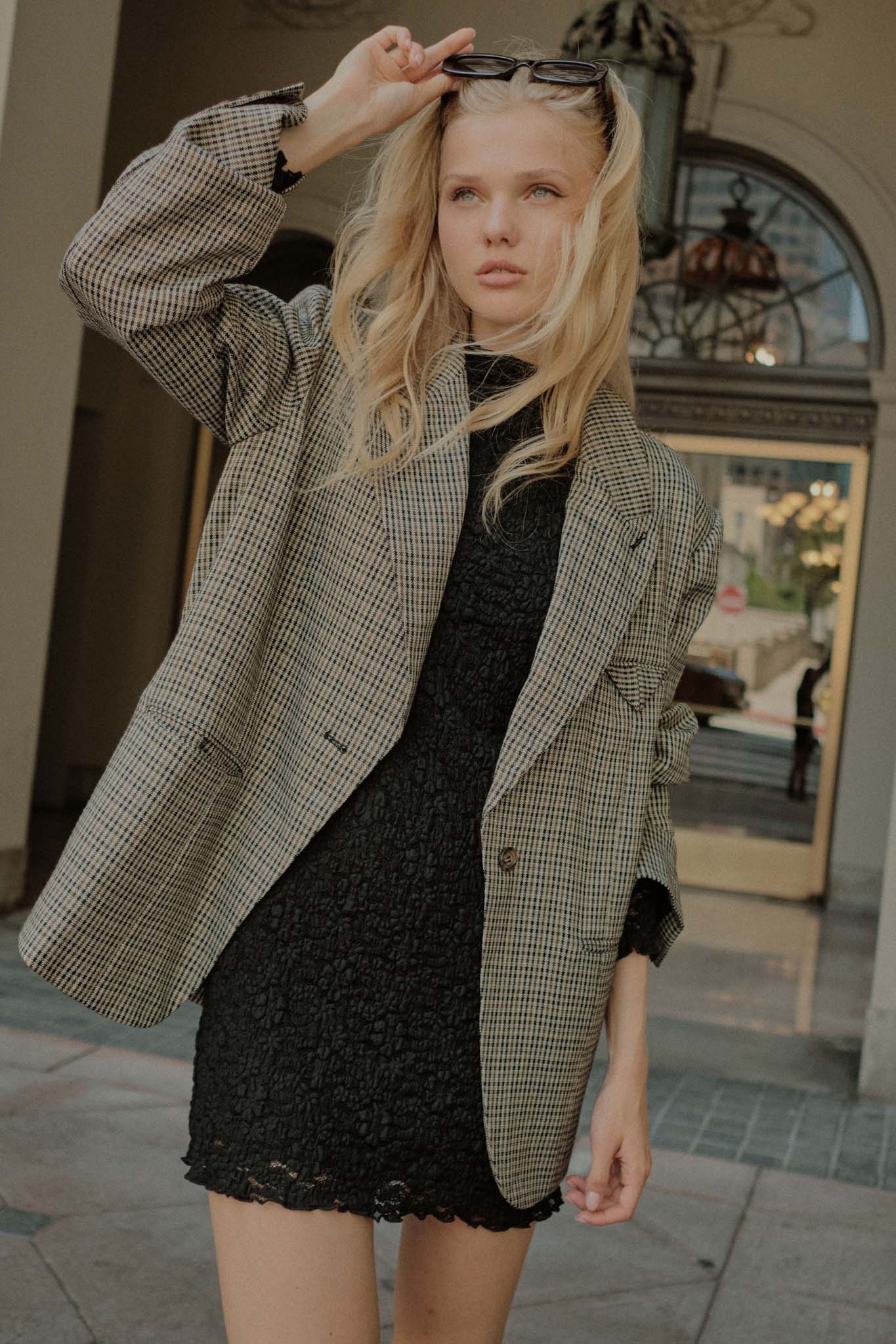 Pretty Smart Houndstooth Plaid Tweed Blazer