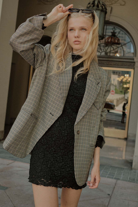 Pretty Smart Houndstooth Plaid Tweed Blazer