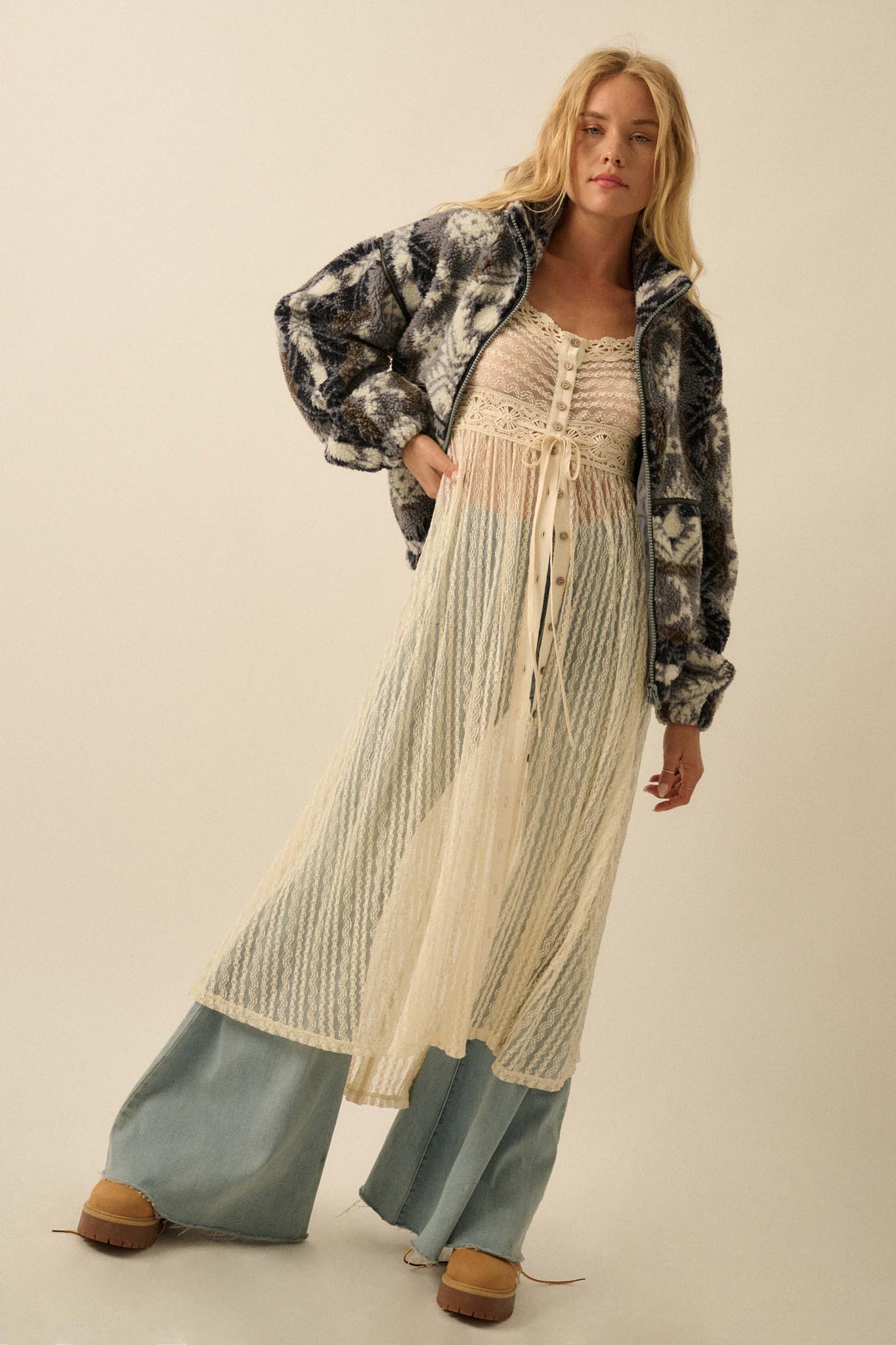 Bear Creek Geo-Print Fleece Zip-Front Jacket