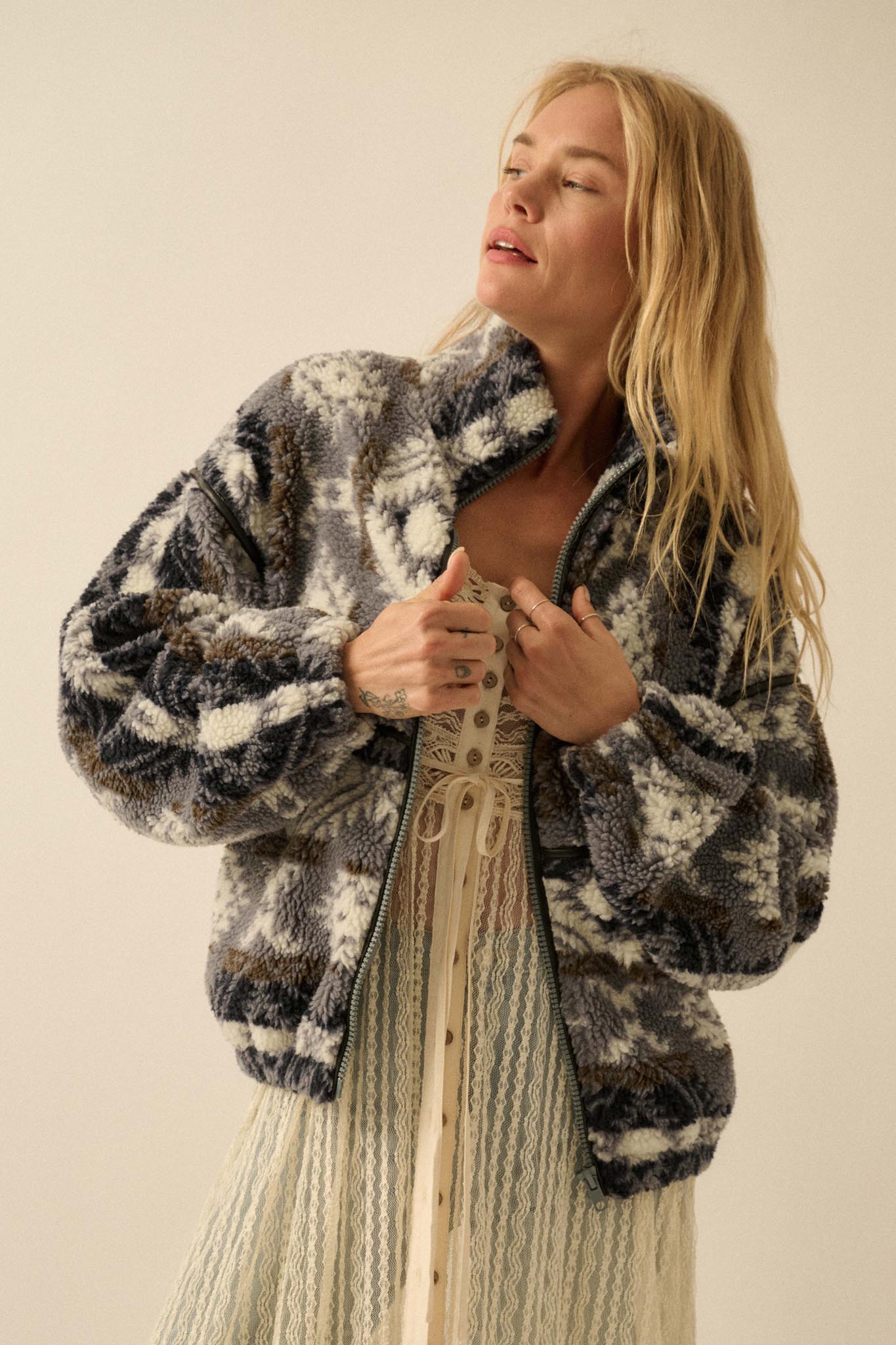 Bear Creek Geo-Print Fleece Zip-Front Jacket