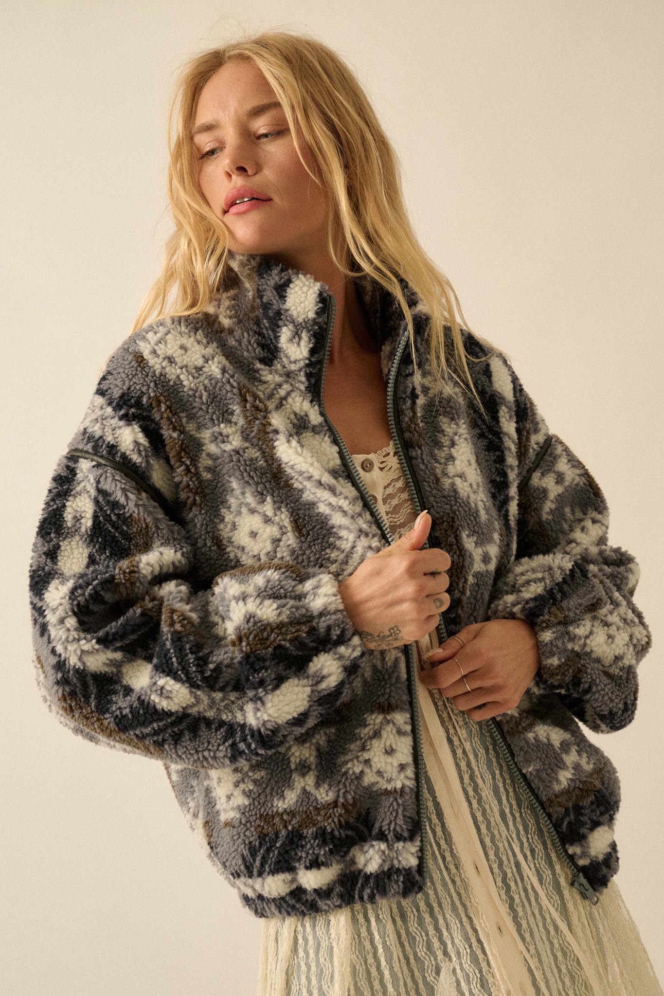 Bear Creek Geo-Print Fleece Zip-Front Jacket