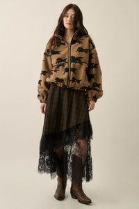 Horse Sense Printed Sherpa Fleece Zip-Front Jacket - ShopPromesa