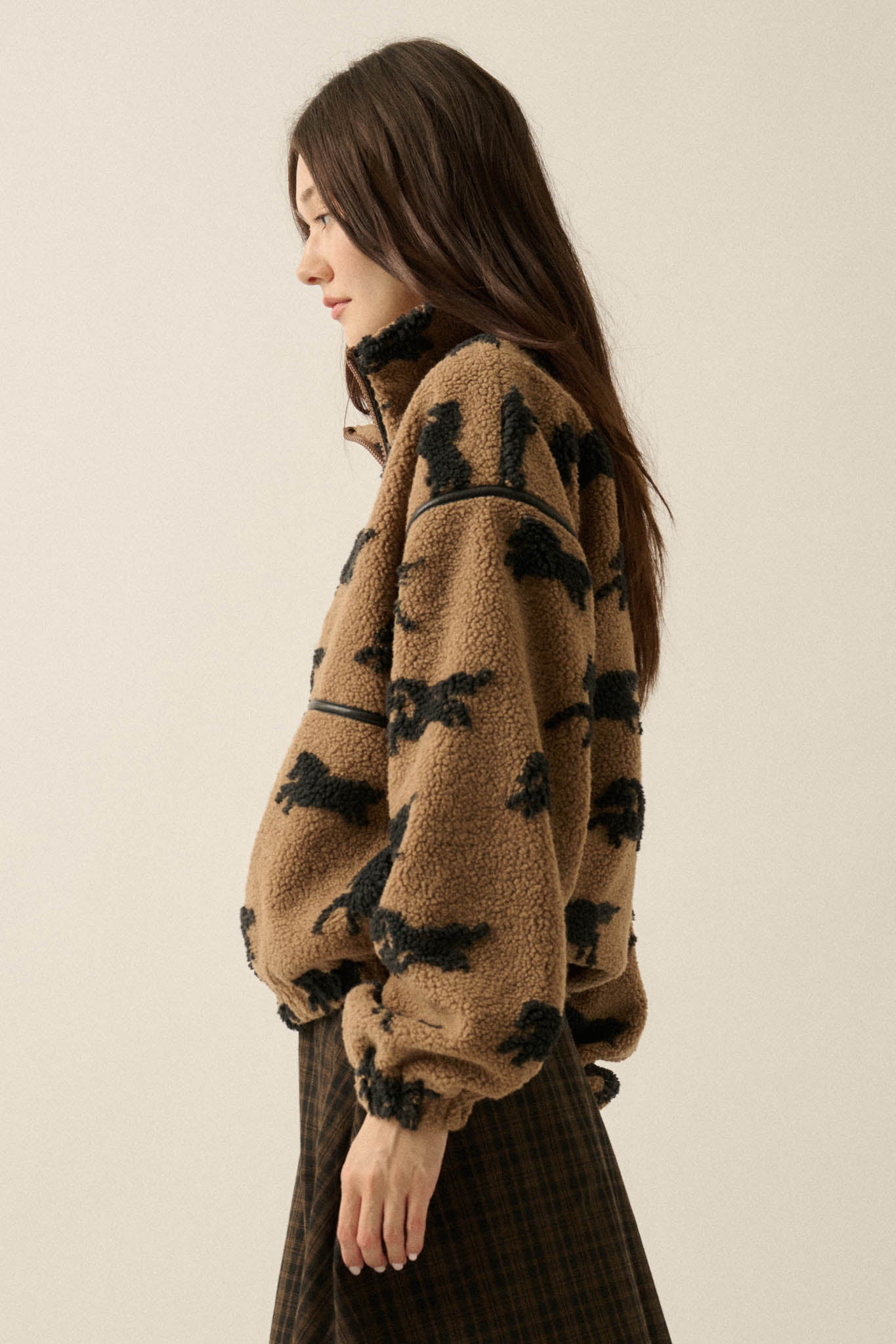 Horse Sense Printed Sherpa Fleece Zip-Front Jacket - ShopPromesa