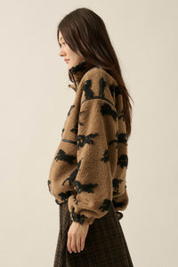 Horse Sense Printed Sherpa Fleece Zip-Front Jacket - ShopPromesa