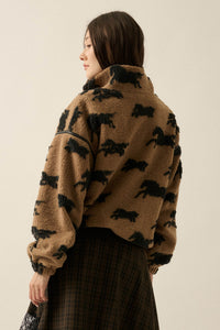 Horse Sense Printed Sherpa Fleece Zip-Front Jacket - ShopPromesa