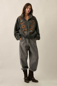 Blooming Hills Floral-Embroidered Fleece Jacket - ShopPromesa