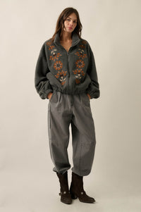Blooming Hills Floral-Embroidered Fleece Jacket - ShopPromesa