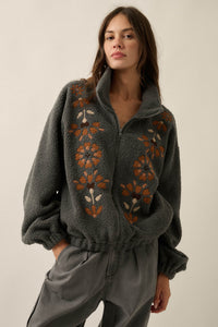 Blooming Hills Floral-Embroidered Fleece Jacket - ShopPromesa