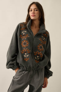 Blooming Hills Floral-Embroidered Fleece Jacket - ShopPromesa