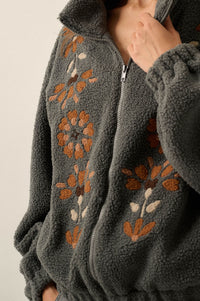 Blooming Hills Floral-Embroidered Fleece Jacket - ShopPromesa