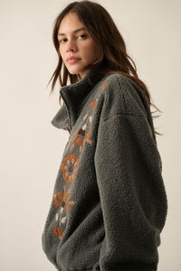 Blooming Hills Floral-Embroidered Fleece Jacket - ShopPromesa