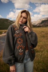 Blooming Hills Floral-Embroidered Fleece Jacket - ShopPromesa