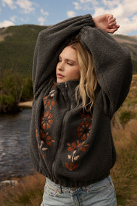 Blooming Hills Floral-Embroidered Fleece Jacket - ShopPromesa