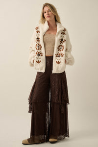 Blooming Hills Floral-Embroidered Fleece Jacket - ShopPromesa