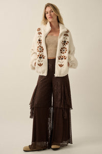 Blooming Hills Floral-Embroidered Fleece Jacket - ShopPromesa