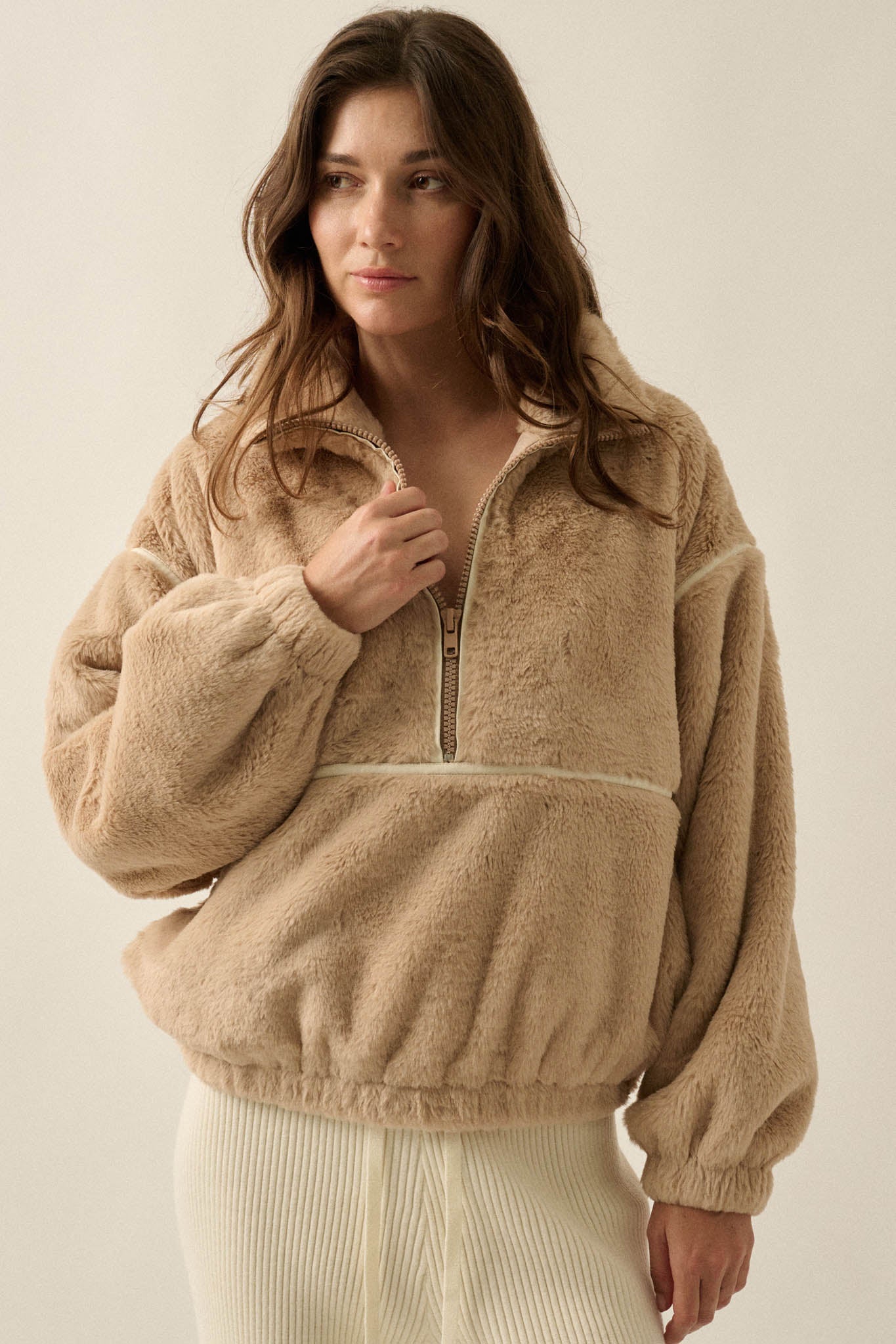 All Fur the Best Faux Fur Half-Zip Pullover Jacket - ShopPromesa