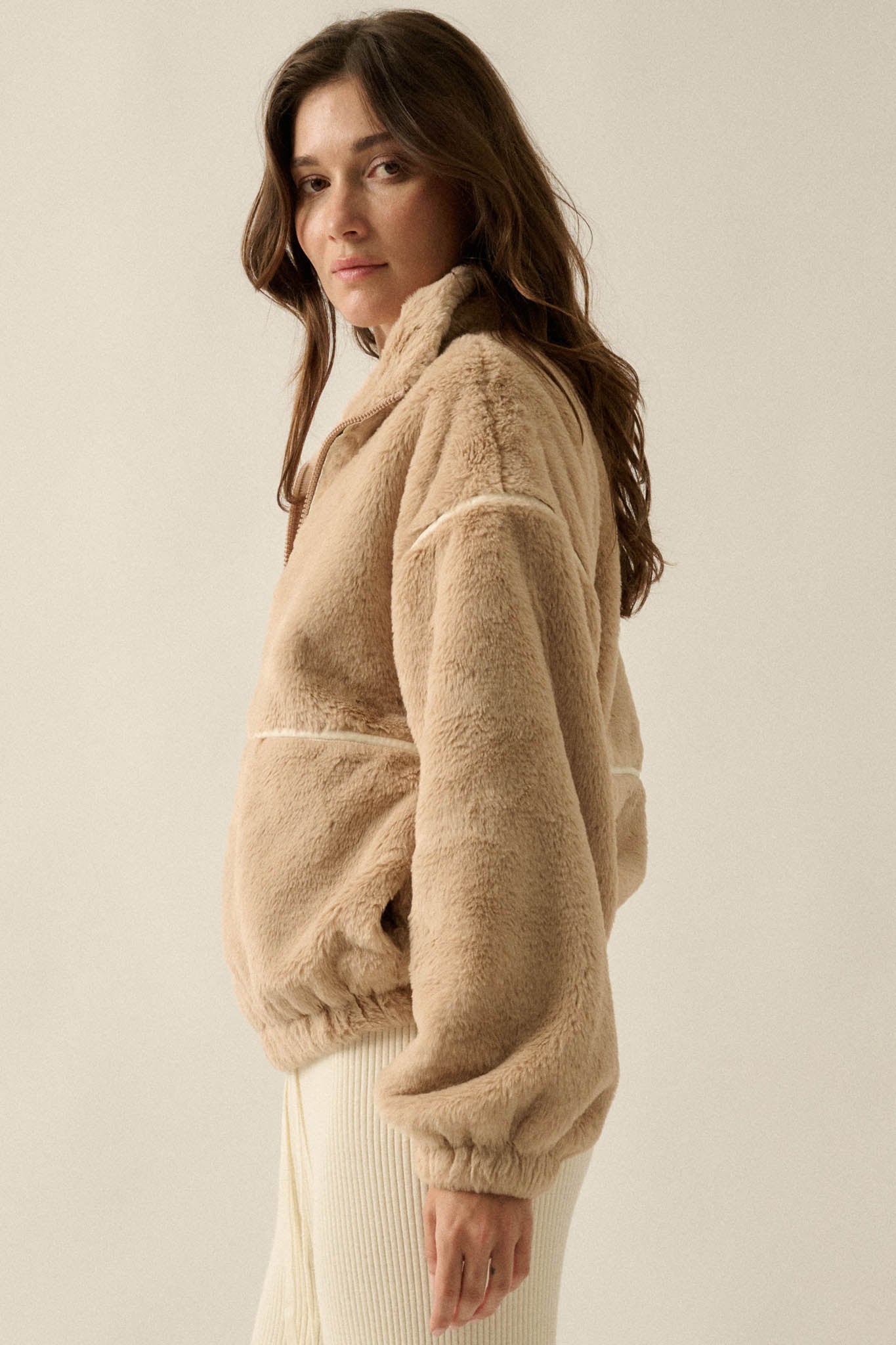 All Fur the Best Faux Fur Half-Zip Pullover Jacket - ShopPromesa