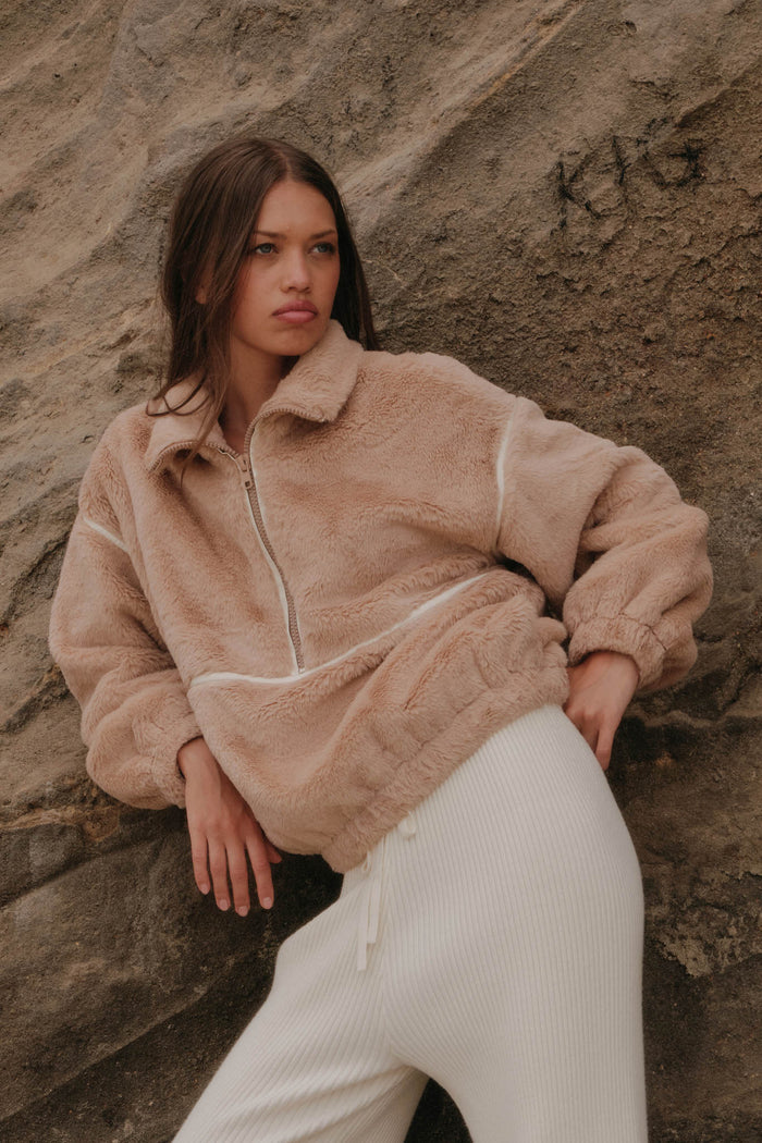 All Fur the Best Faux Fur Half-Zip Pullover Jacket - ShopPromesa