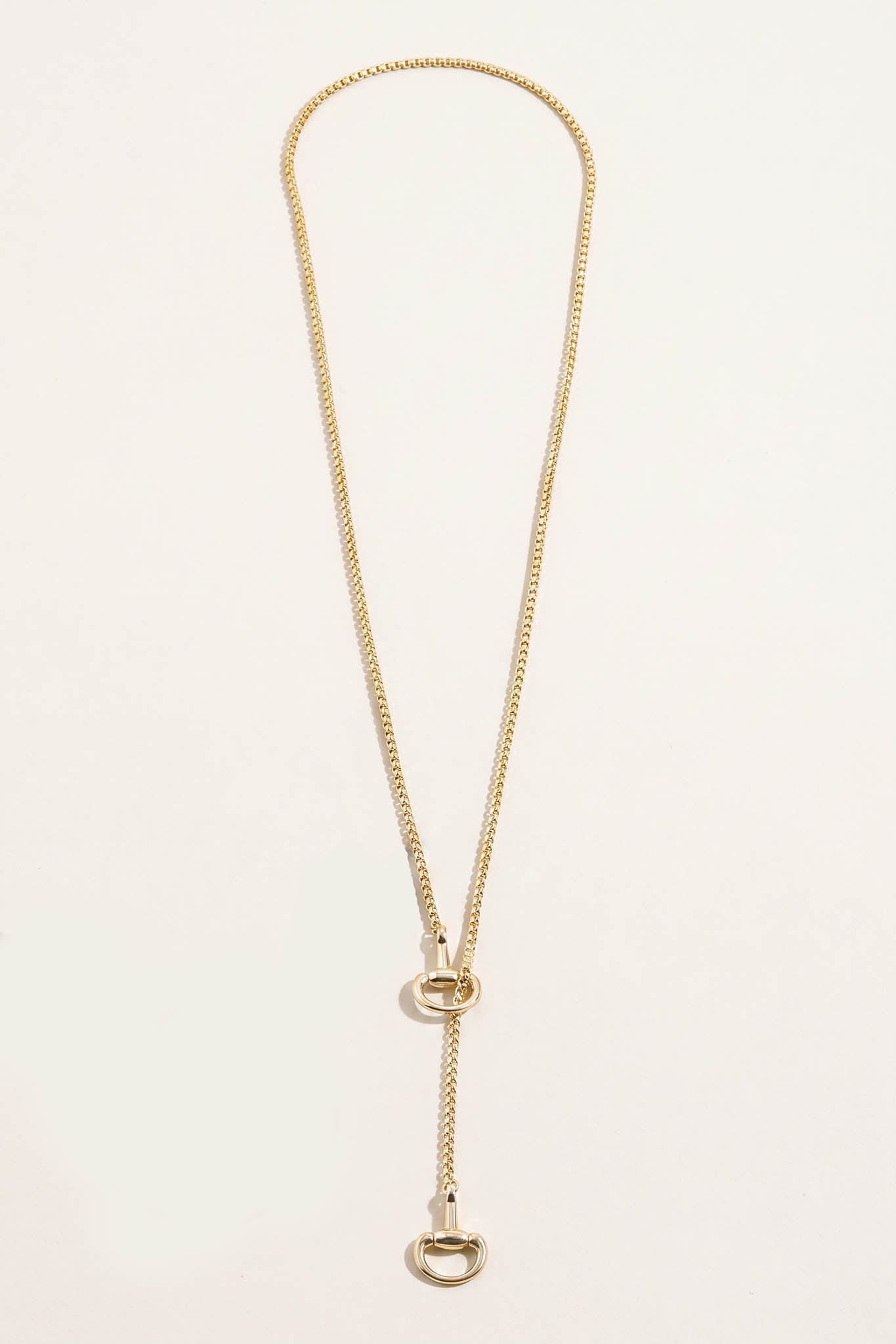 Del Mar Gold Box-Chain Horsebit Lariat Necklace - ShopPromesa