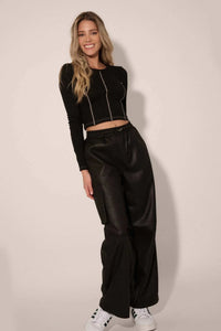 On the Run Vegan Leather Drawstring Cargo Pants - ShopPromesa