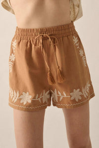 Rustic Blooms Floral Embroidered Linen-Blend Shorts - ShopPromesa