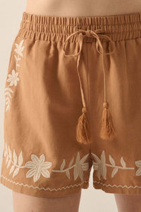 Rustic Blooms Floral Embroidered Linen-Blend Shorts - ShopPromesa