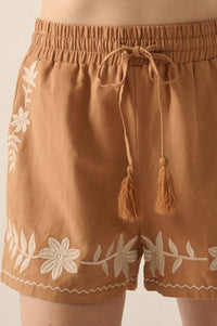 Rustic Blooms Floral Embroidered Linen-Blend Shorts - ShopPromesa