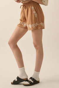 Rustic Blooms Floral Embroidered Linen-Blend Shorts - ShopPromesa