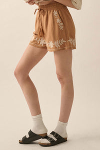 Rustic Blooms Floral Embroidered Linen-Blend Shorts - ShopPromesa