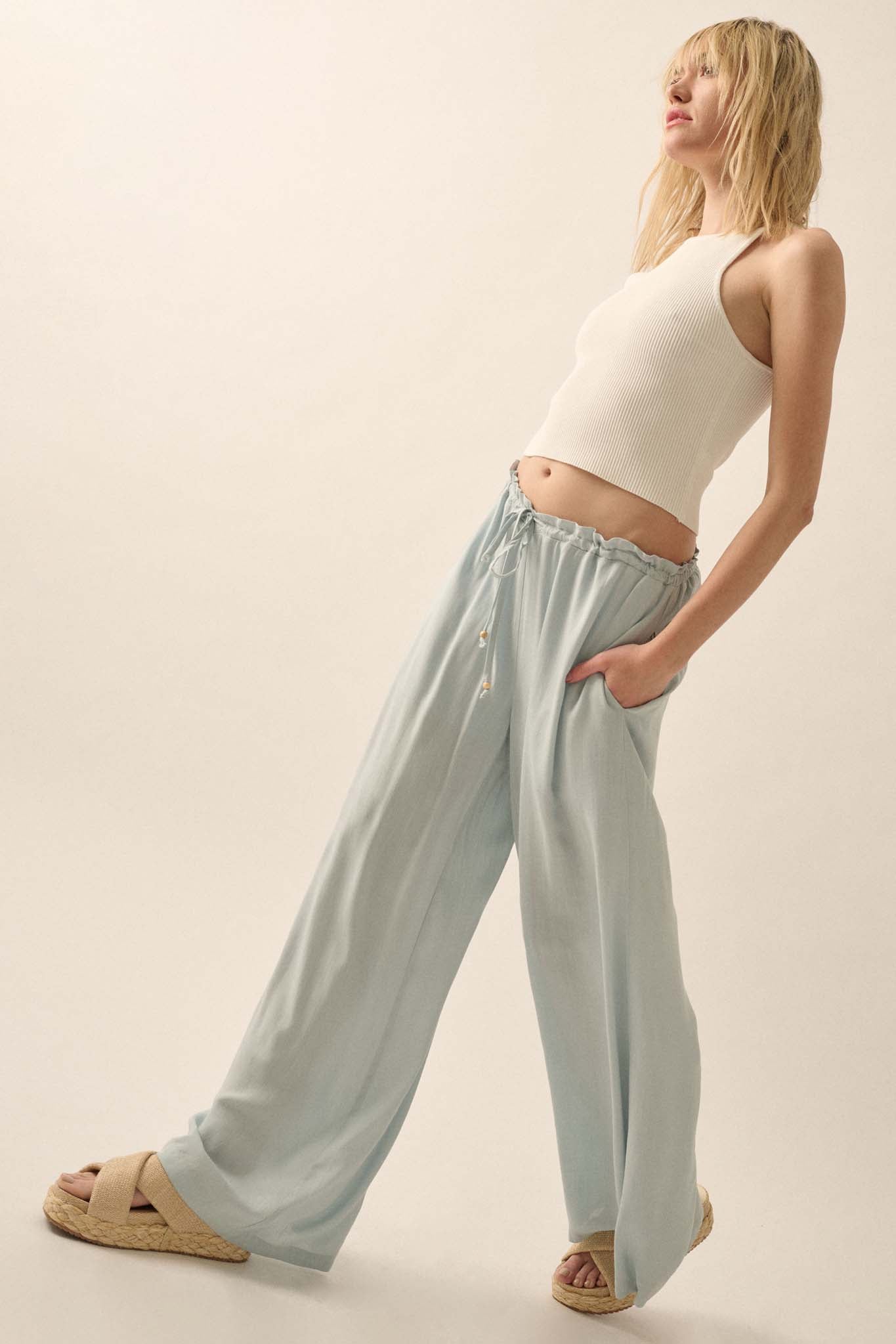 Walk on By Wide-Leg Drawstring Palazzo Pants - ShopPromesa