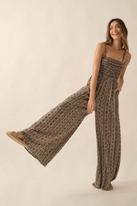 Far Off Somewhere Floral-Stripe Wide-Leg Jumpsuit - ShopPromesa